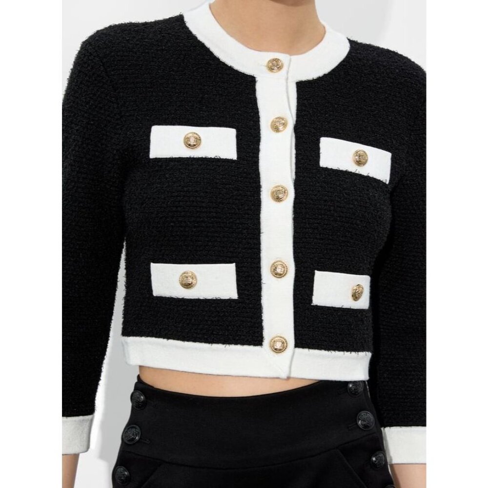 Alice + Olivia Claira Black/Soft White Cardigan Small - Picture 5 of 12